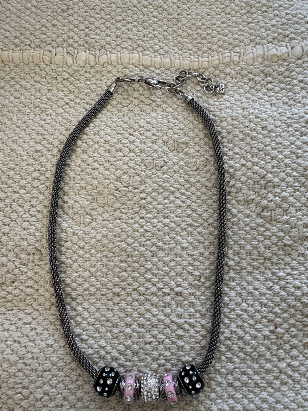 Brighton Black Pink Silver Mesh Bead Necklace
